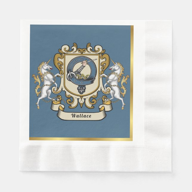 Wallace Clan Badge Blue Personalized Napkins (Front)