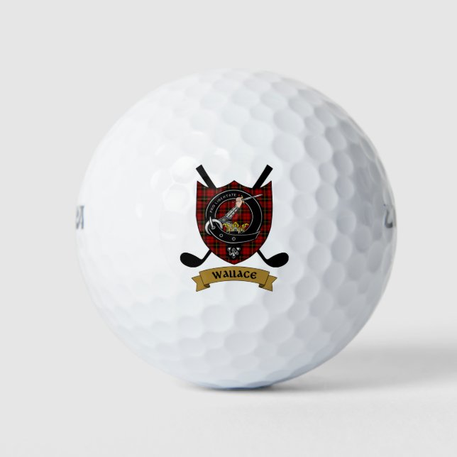 Wallace Clan Badge & Crossed Golf Clubs Golf Balls (Front)