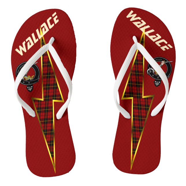 Wallace Clan Badge Lightning Bolt Red Flip Flops (Footbed)