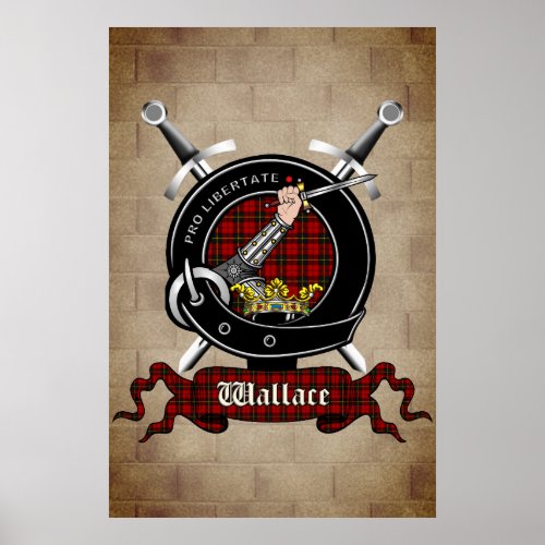 Wallace Clan Badge on Castle Wall Poster 18x24