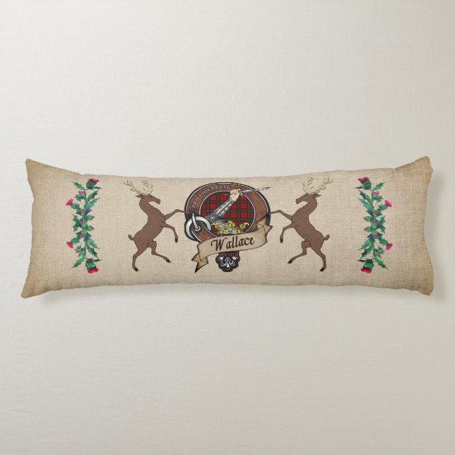 Wallace Clan Badge & Tartan Body Pillow (Front)
