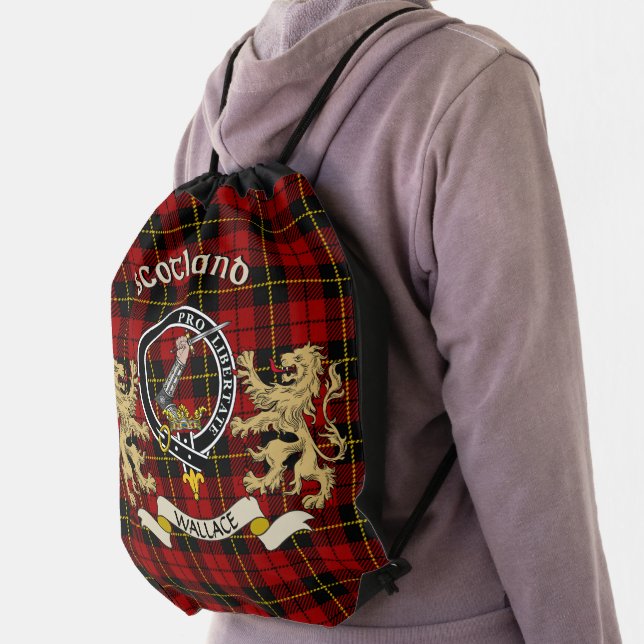 Wallace Clan Badge & Tartan Drawstring Bag (Insitu)