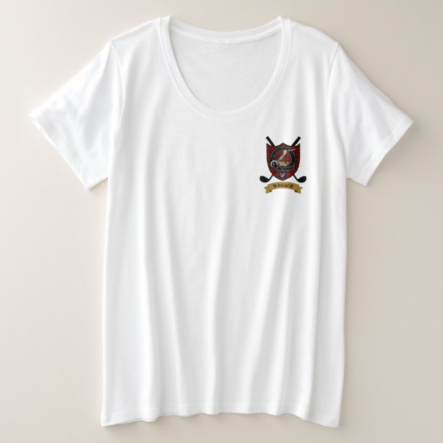 Wallace Clan Badge & Tartan Golf T-Shirt (Design Front)