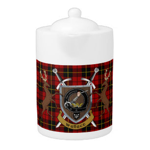 Wallace Clan Badge & Tartan Highland Teapot