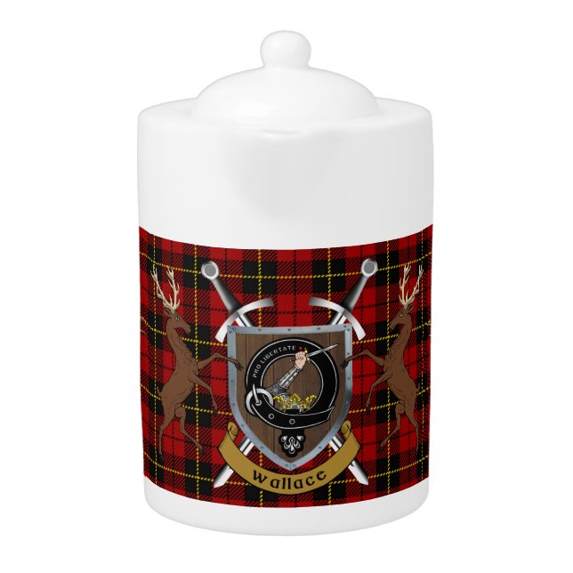 Wallace Clan Badge & Tartan Highland Teapot (Front)