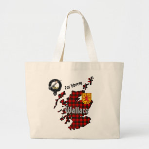 Wallace Clan Badge & Tartan Map of Scotland Large Tote Bag