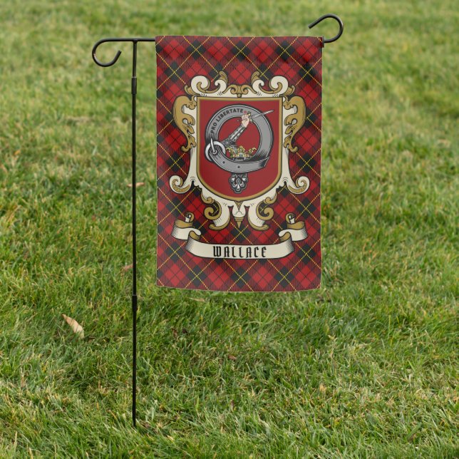 Wallace Clan Badge & Tartan Personalized  Garden Flag (In SItu)