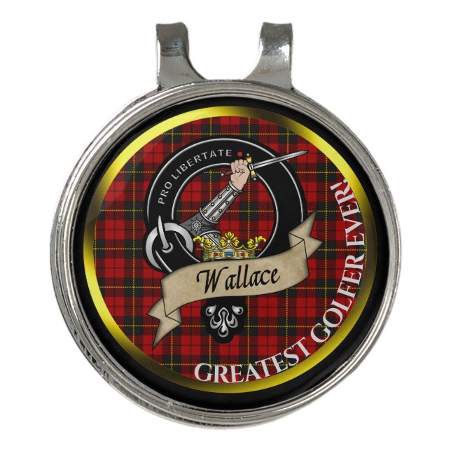Wallace Clan Badge & Tartan Personalized Golf Hat Clip (Front)