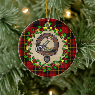 Wallace Clan Badge & Tartan Personalized Xmas Ceramic Ornament