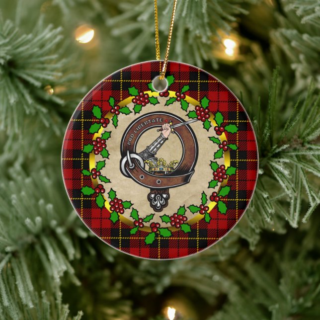 Wallace Clan Badge & Tartan Personalized Xmas Ceramic Ornament (Tree)