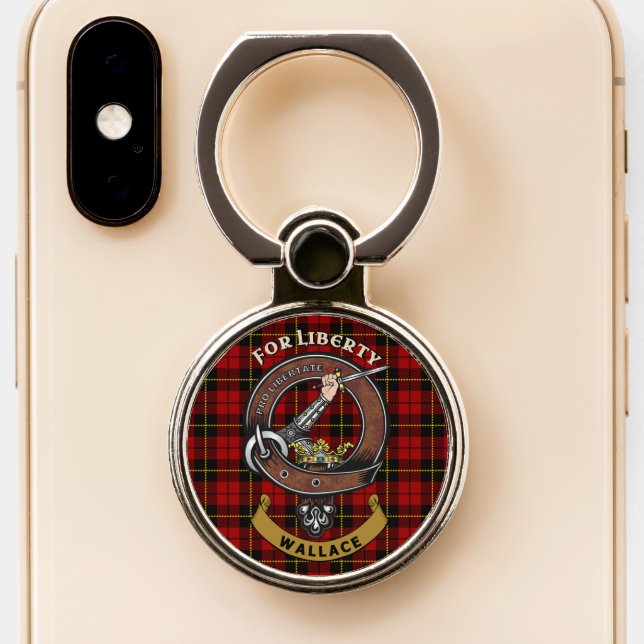 Wallace Clan Badge & Tartan Phone Ring Stand (Close Up)