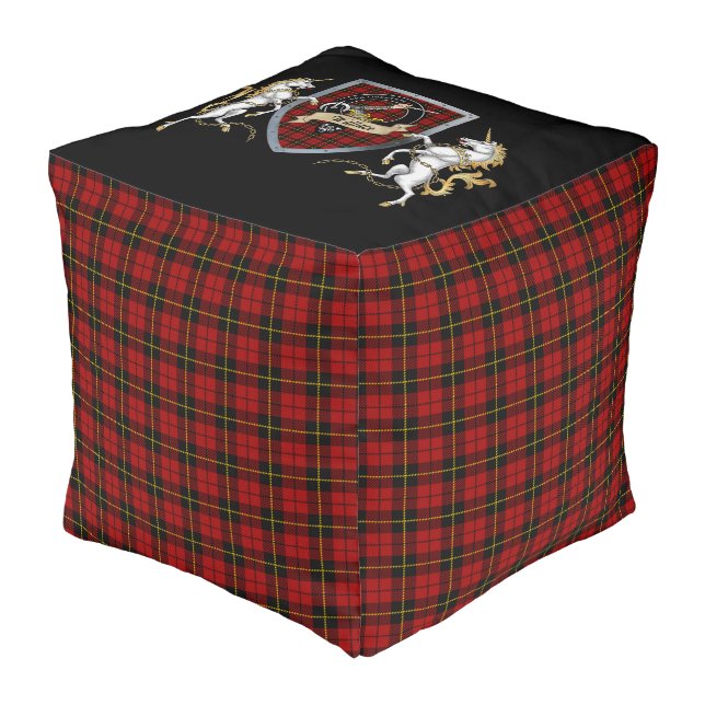 Wallace Clan Badge & Tartan Pouf (Angled Front)