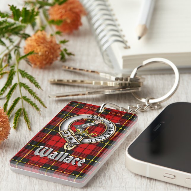 Wallace Clan Badge/Tartan Rectangle Keychain (Front Right)