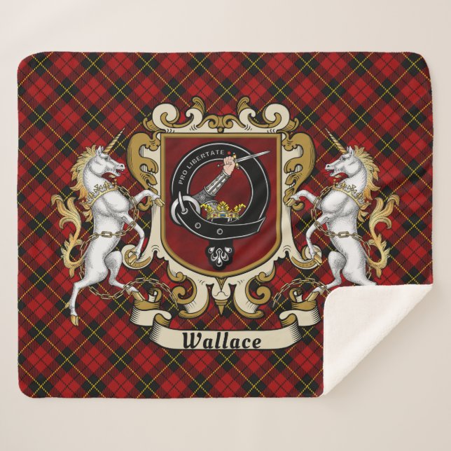 Wallace Clan Badge & Tartan Sherpa Blanket (Front (Horizontal))