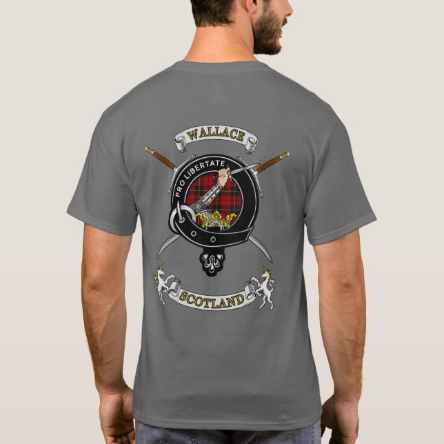 Wallace Clan Badge Tartan & Swords (back) T-Shirt (Back)