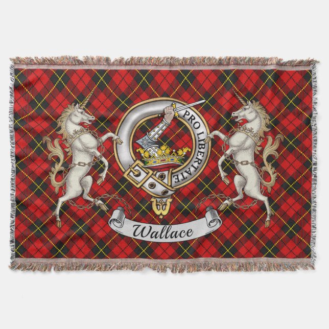 Wallace Clan Badge & Tartan Throw Blanket (Front)