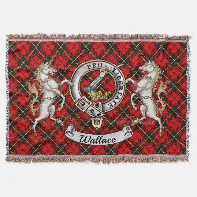 Wallace Clan Badge & Tartan Throw Blanket (Front)
