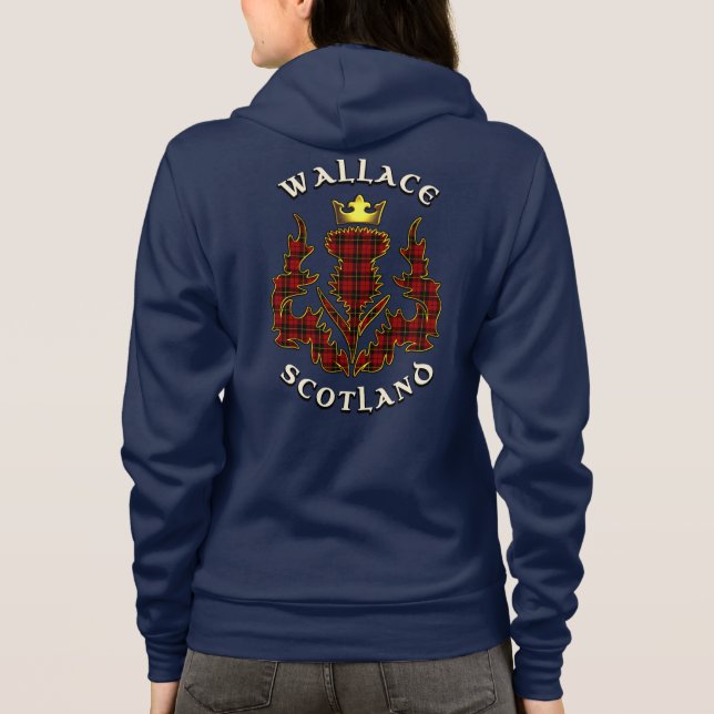 Wallace Clan Badge & Tartan w/Motto Hoodie (Back)