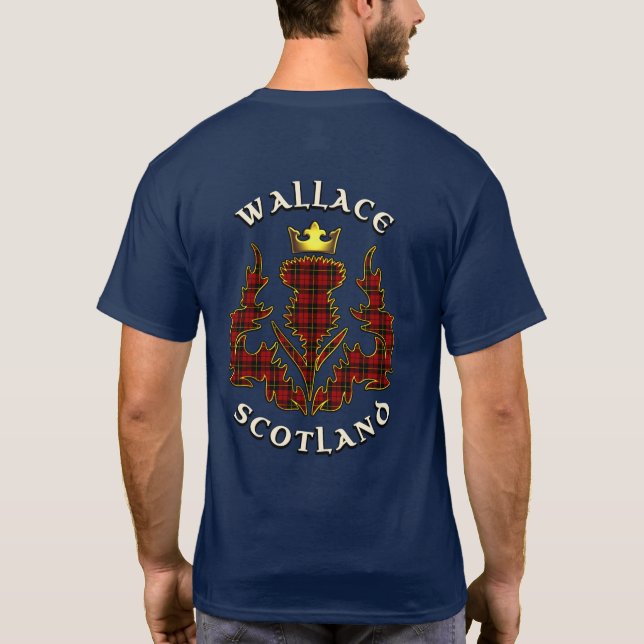 Wallace Clan Badge & Tartan w/Motto T-Shirt (Back)
