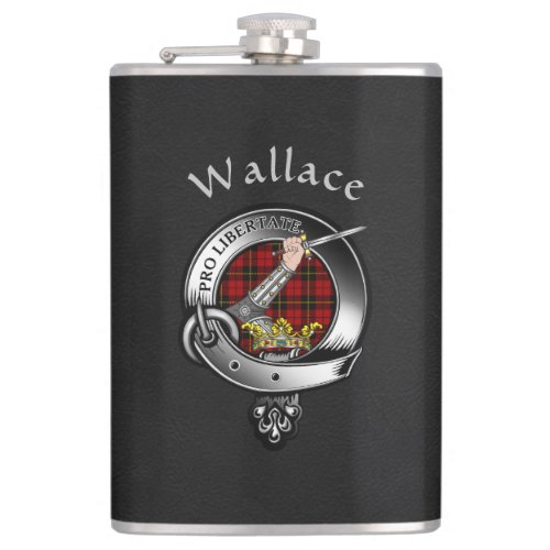 Wallace Clan Badge wBlack Faux Leather Flask