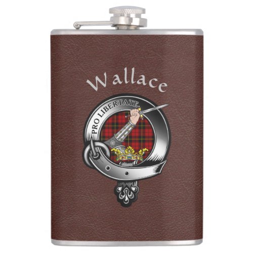 Wallace Clan Badge wBrown Faux Leather Flask