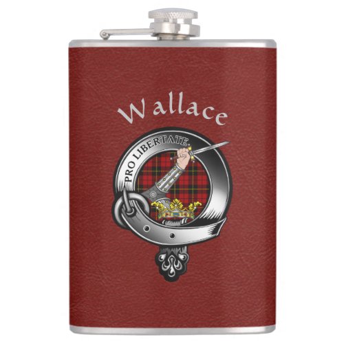 Wallace Clan Badge wRed Faux Leather Flask