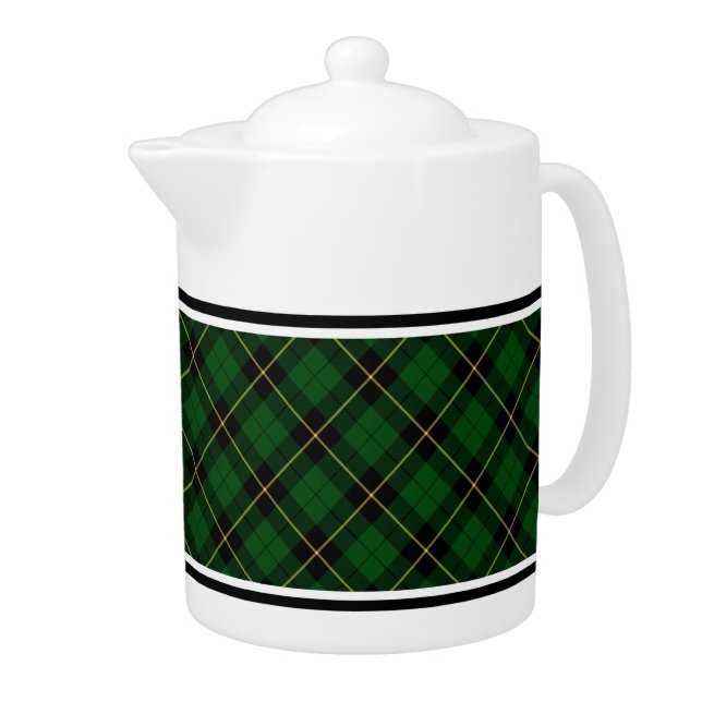 Wallace Clan Green and Black Hunting Tartan Teapot (Right)