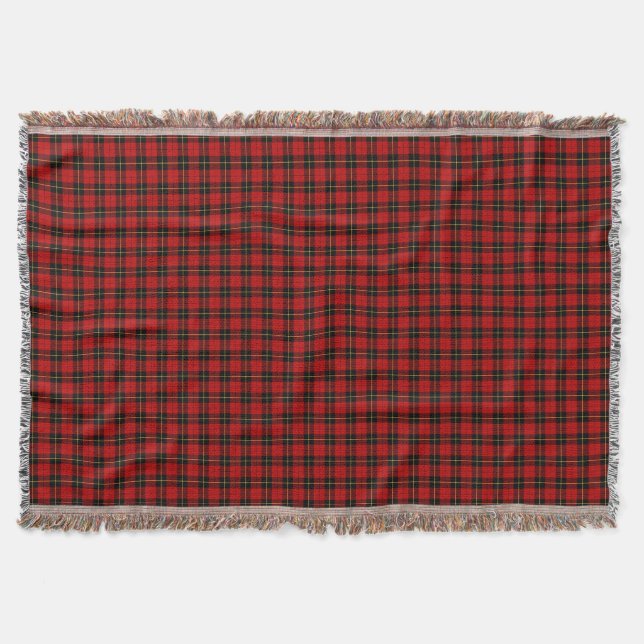 Wallace Clan Red and Black Scottish Tartan Throw Blanket (Front)