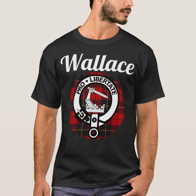 Wallace Clan Scottish Name Coat Of Arms Tartan T-Shirt (Front)