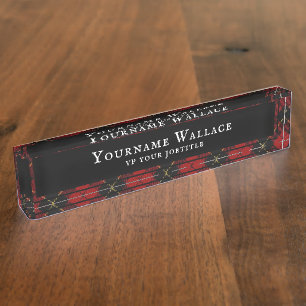 Wallace Clan Scottish Tartan Plaid Pattern Desk Name Plate