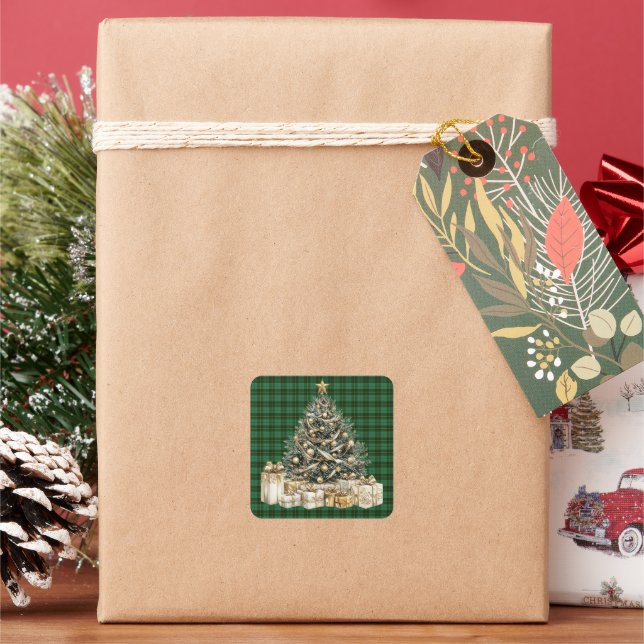 Wallace Hunting Scottish Tartan Christmas Square Sticker (Holiday)