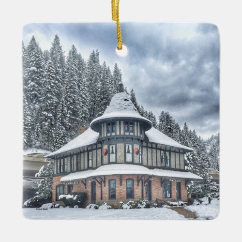 Wallace Idaho Depot in Winter Ceramic Ornament