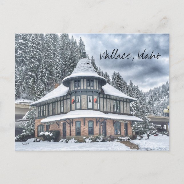 Wallace Idaho Depot in Winter Postcard (Front)