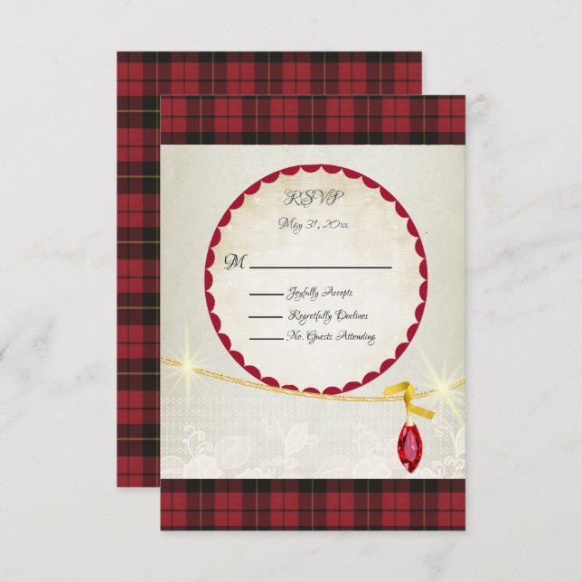 Wallace Red Scottish Tartan Wedding RSVP (Front/Back)