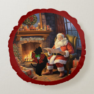 Wallace Scottie Dog & Santa Xmas Personalized Round Pillow