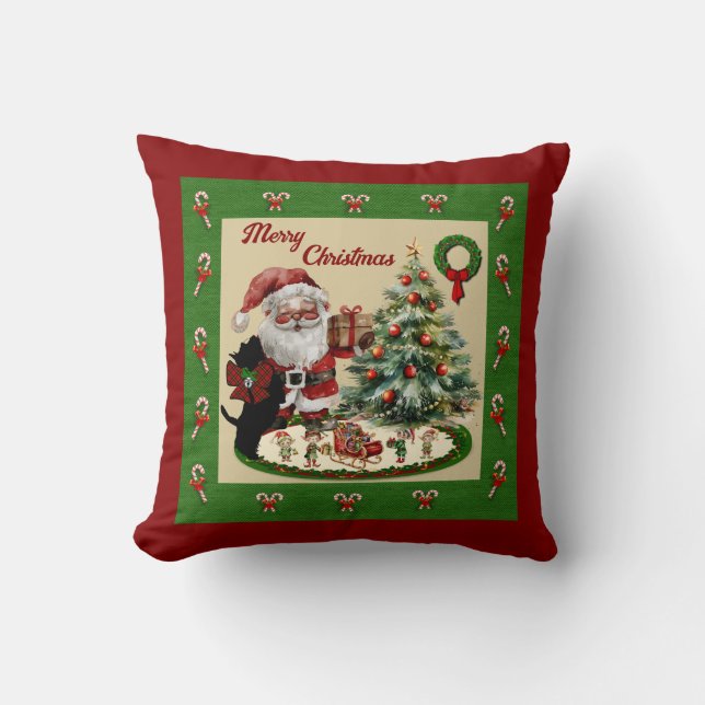 Wallace Scotttie & Santa  Throw Pillow (Front)