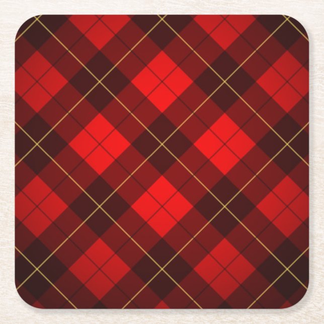 Wallace tartan background square paper coaster (Front)