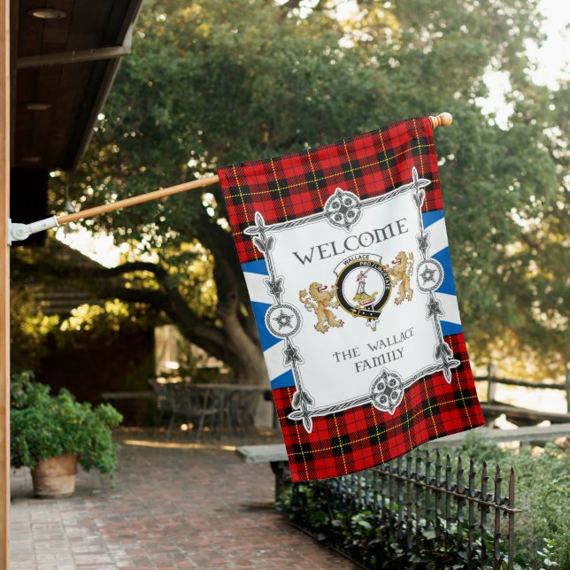 Wallace Tartan Garden Flag - Tartan Flag Clan Badg (In SItu)