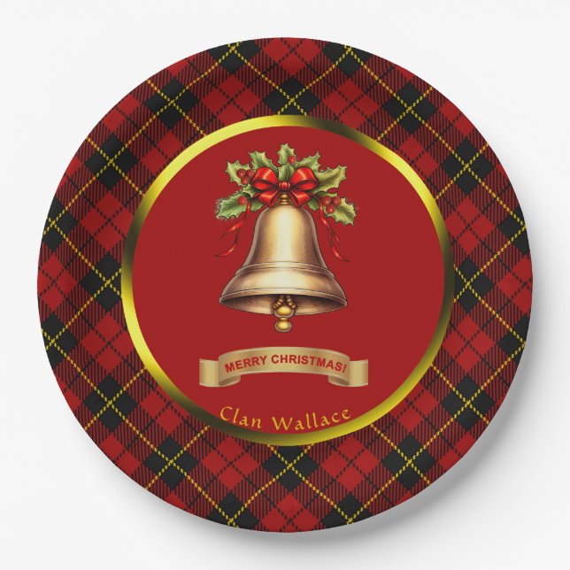 Wallace Tartan Personalized Christmas Paper Plates (Front)