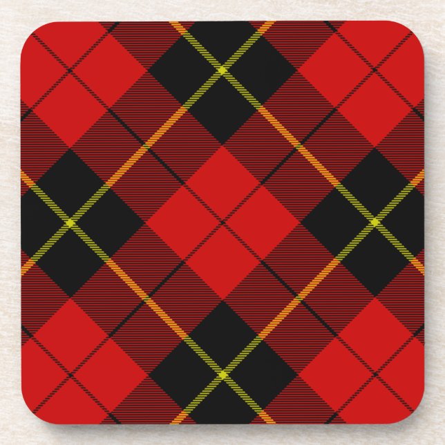 Wallace tartan red black plaid beverage coaster (Front)