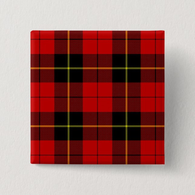 Wallace tartan red black plaid button (Front)