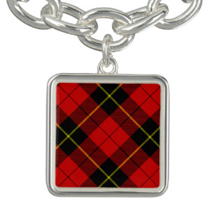 Wallace tartan red black plaid charm bracelet
