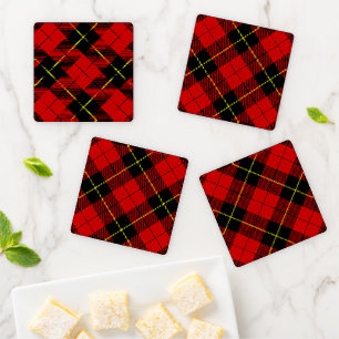 Wallace tartan red black plaid coaster set