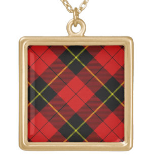 Wallace tartan red black plaid gold plated necklace