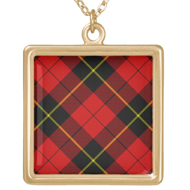 Wallace tartan red black plaid gold plated necklace (Front)