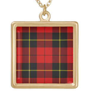 Wallace tartan red black plaid gold plated necklace