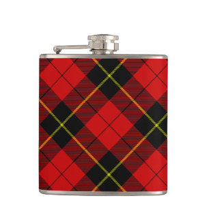Wallace tartan red black plaid hip flask
