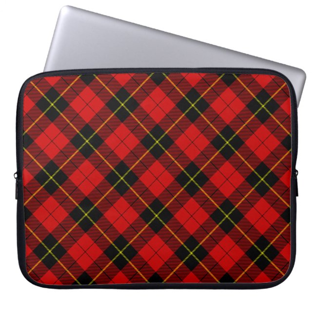 Wallace tartan red black plaid laptop sleeve (Front)