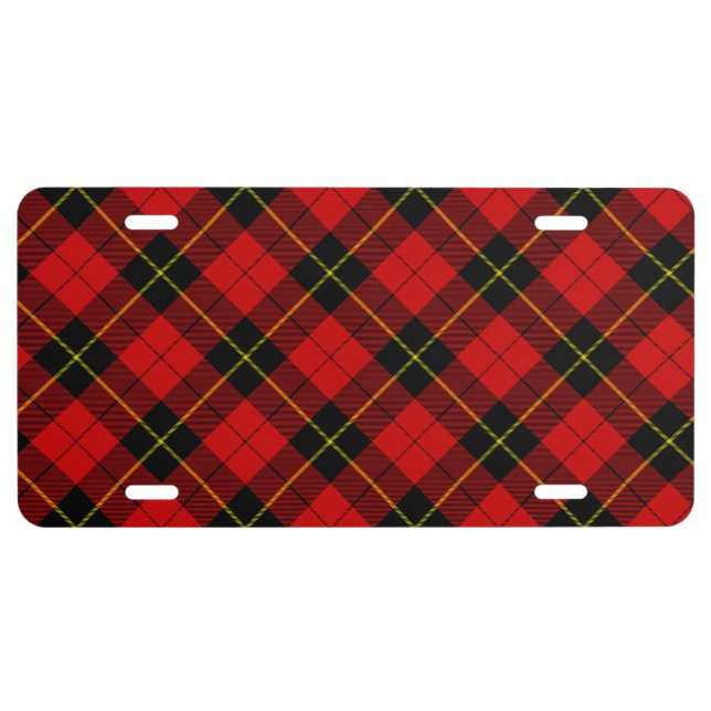 Wallace tartan red black plaid license plate (Front)