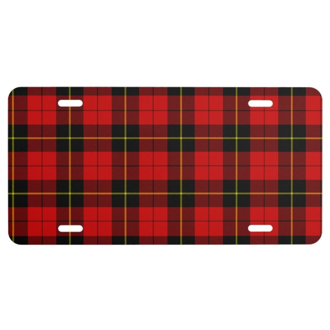 Wallace tartan red black plaid license plate (Front)